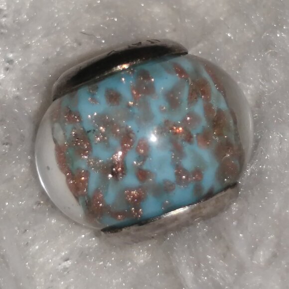 Light Blue Murano Glass and Sterling Silver Bead/Charm with Copper Flecks - Picture 1 of 7